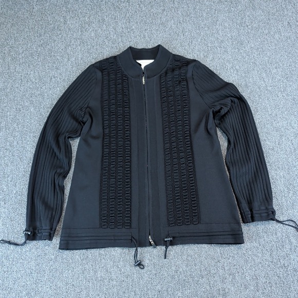 Misook Modern Minimalist Full Zip Knit Jacket Women Small Black Textured Utility — photo 2